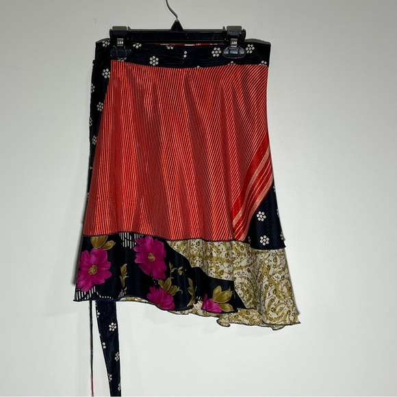 Earthbound Trading Co. Silk Wrap Skirt Reversible Double Layer Boho Multi-color - Picture 2 of 12